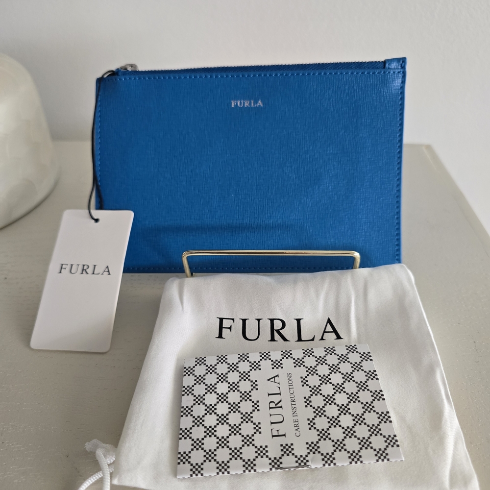 Furla Babylon Leather Pouch With Dust Bag - Ceruleo Blue